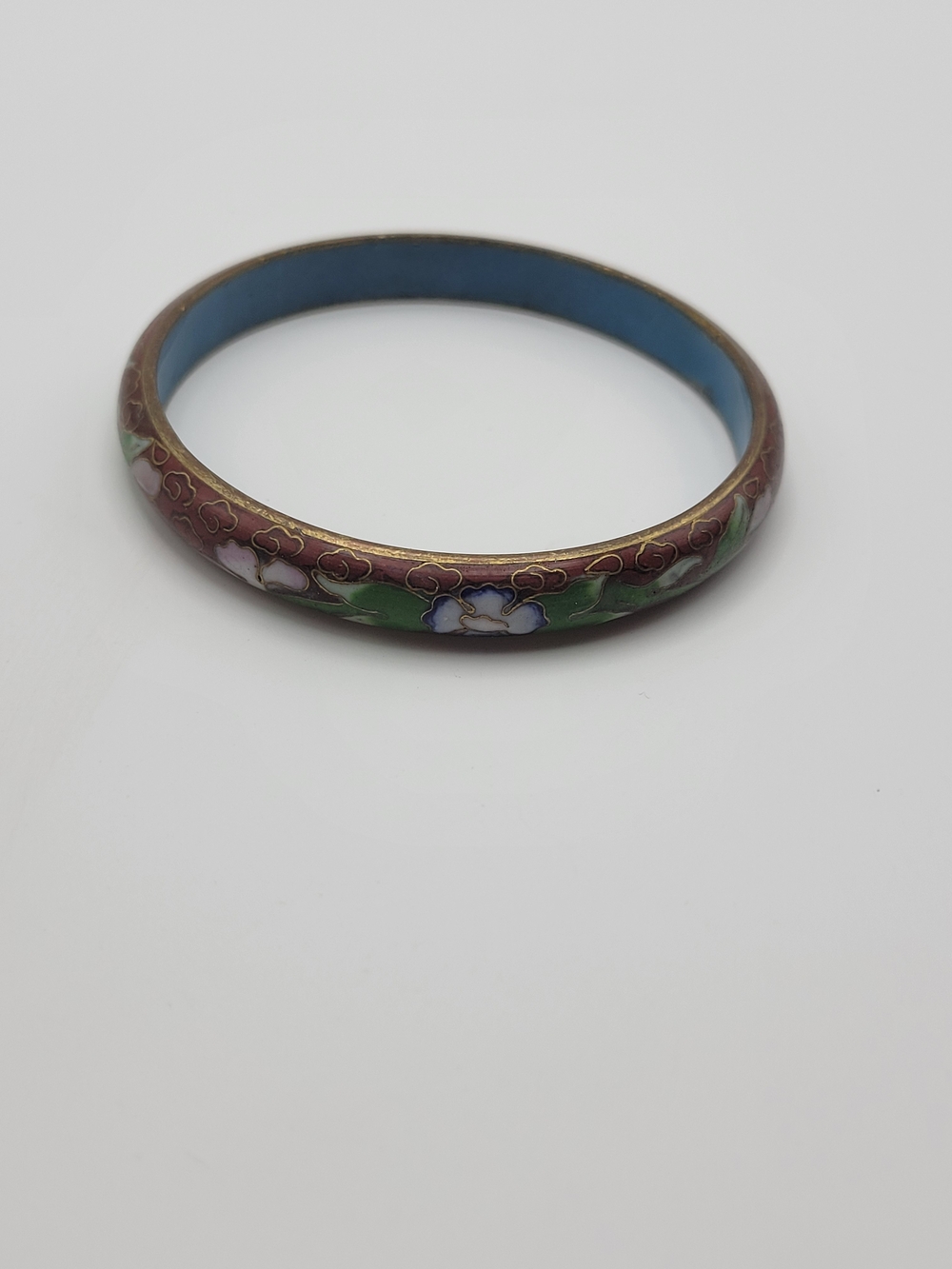 Floral Cloisonné Enamel Bangle Bracelet - Blue Interior